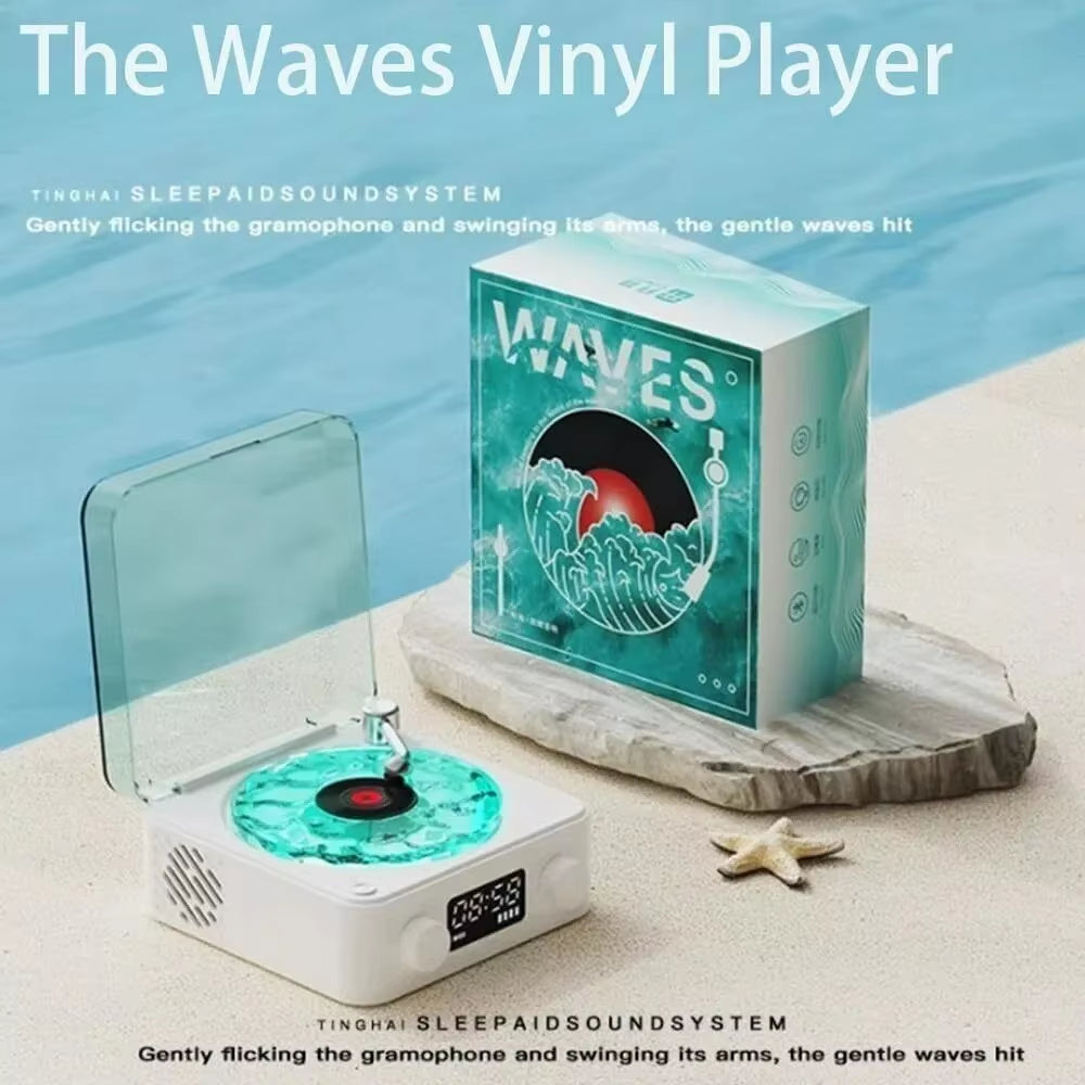 Retro Turntable Speaker with White Noise Wireless Bluetooth Vinyl Record Player Stereo Sound RGB Projection Lamp Effect