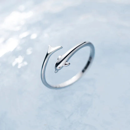 Cute Dolphin Fish 925 Sterling Silver Ring – Exquisite Animal Jewelry