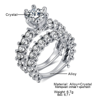 Elegant Zircon Engagement Ring Set – Silver Color Crystal Wedding Jewelry