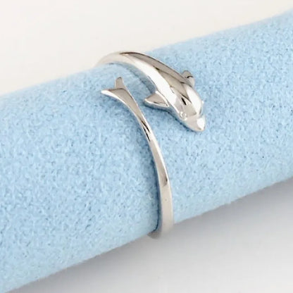 Cute Dolphin Fish 925 Sterling Silver Ring – Exquisite Animal Jewelry