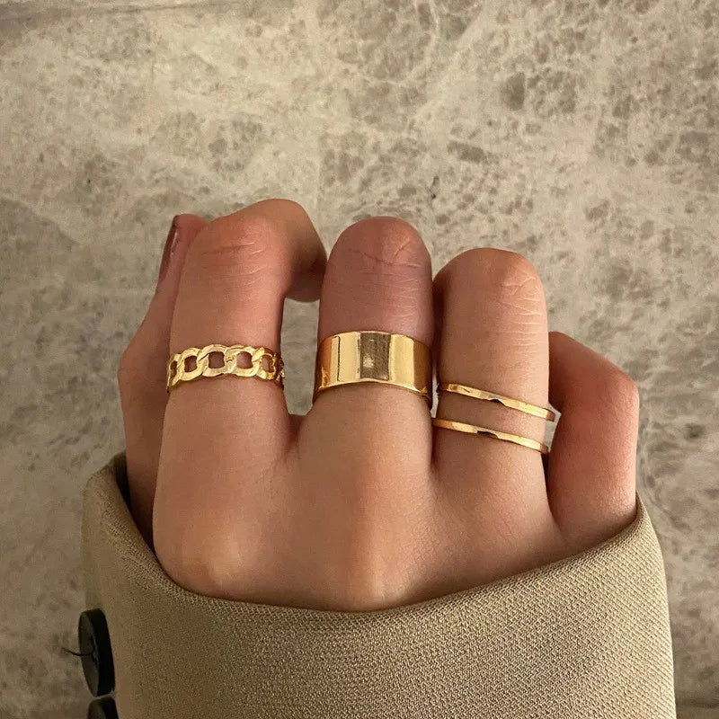 Punk Hollow Out Geometric Rings Set – Fashion Cross Open Ring