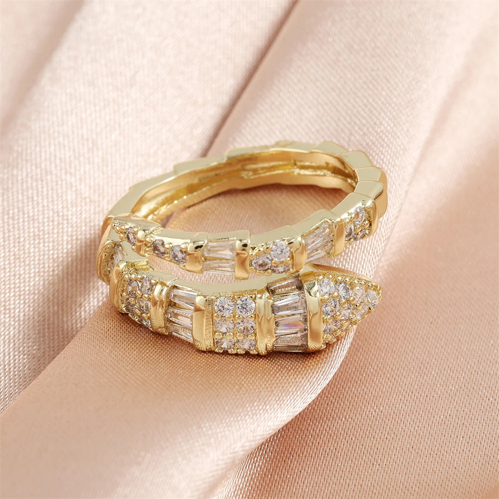 Snake Bone Cubic Zirconia Ring – Trendy Gold & Silver Couple Jewelry