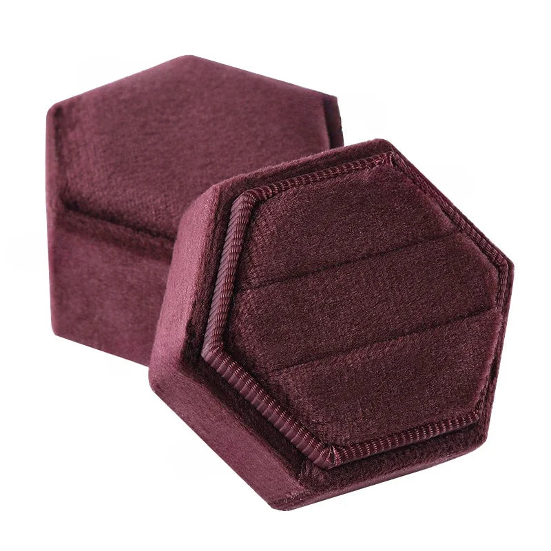 Hexagon Flannel Ring Box – Colorful Velvet Jewelry Display for Weddings