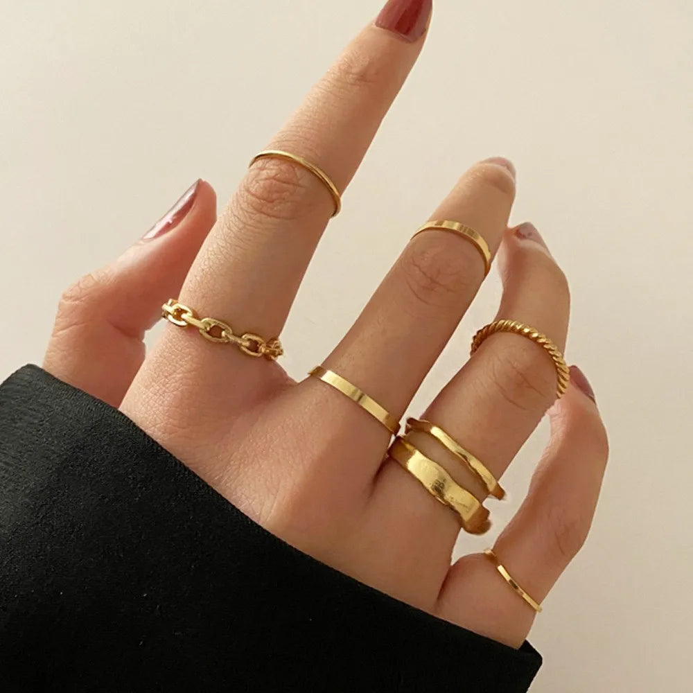 Punk Hollow Out Geometric Rings Set – Fashion Cross Open Ring