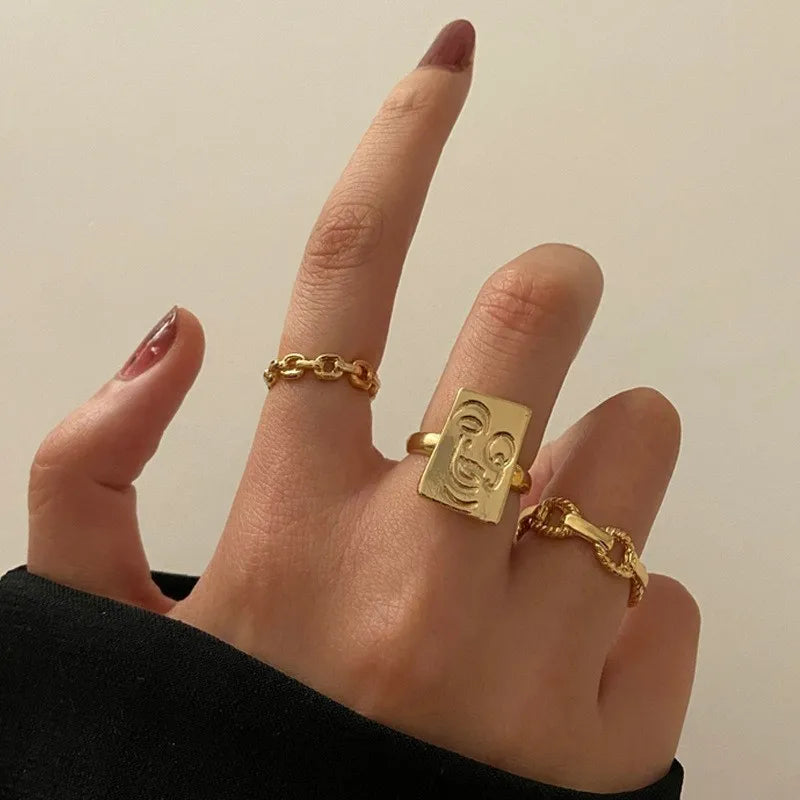 Punk Hollow Out Geometric Rings Set – Fashion Cross Open Ring