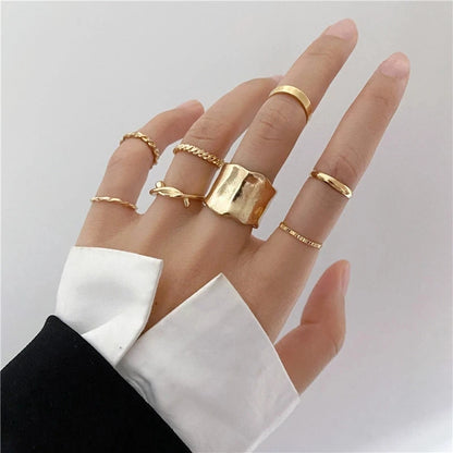 Bohemian Gold Cross Wide Ring Set – Trendy Chain & Cross Design