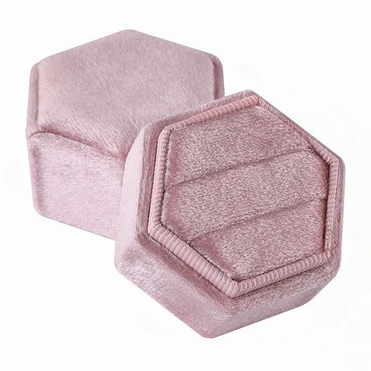 Hexagon Flannel Ring Box – Colorful Velvet Jewelry Display for Weddings