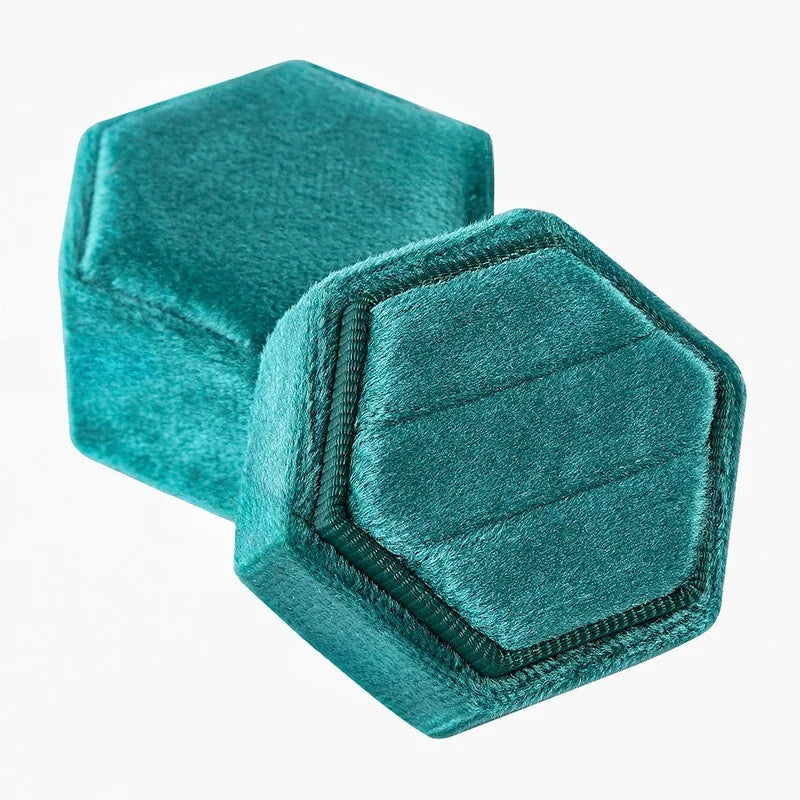 Hexagon Flannel Ring Box – Colorful Velvet Jewelry Display for Weddings