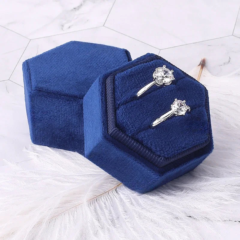 Hexagon Flannel Ring Box – Colorful Velvet Jewelry Display for Weddings