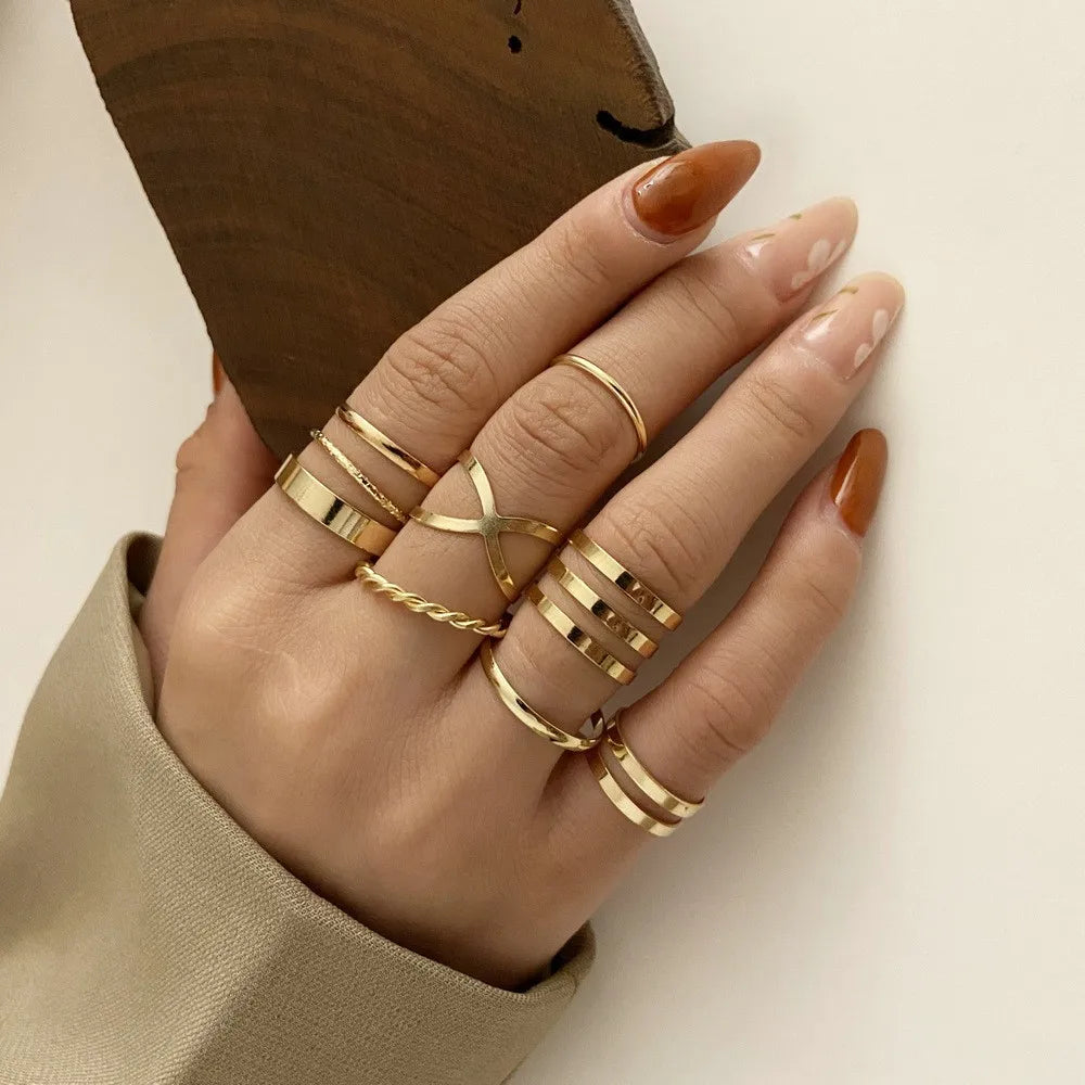 Punk Hollow Out Geometric Rings Set – Fashion Cross Open Ring