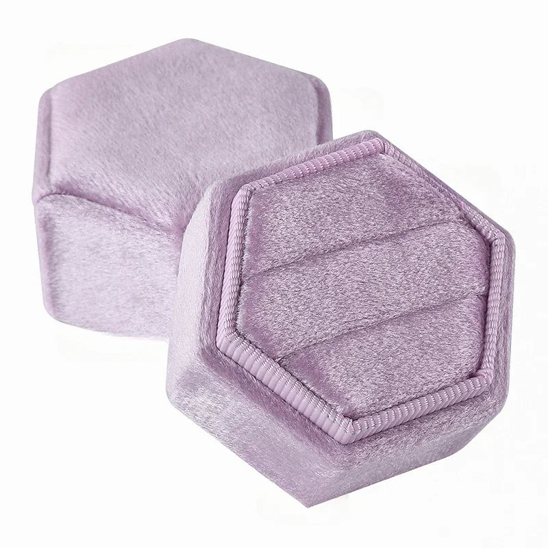 Hexagon Flannel Ring Box – Colorful Velvet Jewelry Display for Weddings