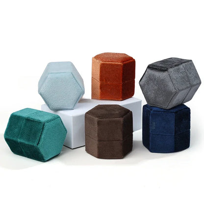 Hexagon Flannel Ring Box – Colorful Velvet Jewelry Display for Weddings