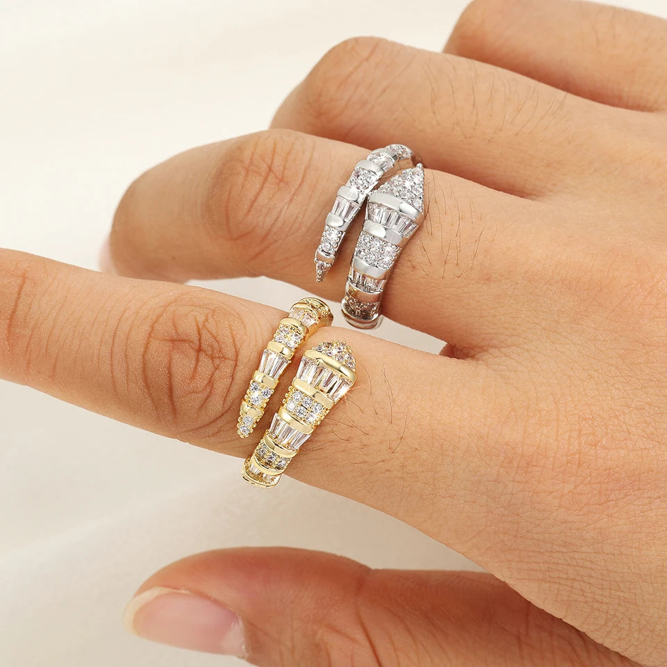 Snake Bone Cubic Zirconia Ring – Trendy Gold & Silver Couple Jewelry