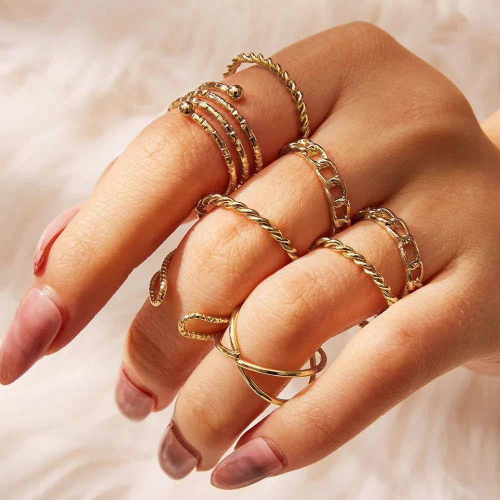 Punk Hollow Out Geometric Rings Set – Fashion Cross Open Ring