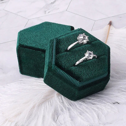 Hexagon Flannel Ring Box – Colorful Velvet Jewelry Display for Weddings