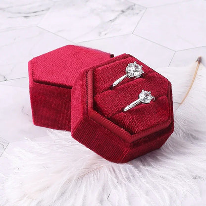 Hexagon Flannel Ring Box – Colorful Velvet Jewelry Display for Weddings